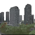 Modern High Rise Office Building Featuring Glass Curtain Walls Trees Road And Urban Landscape