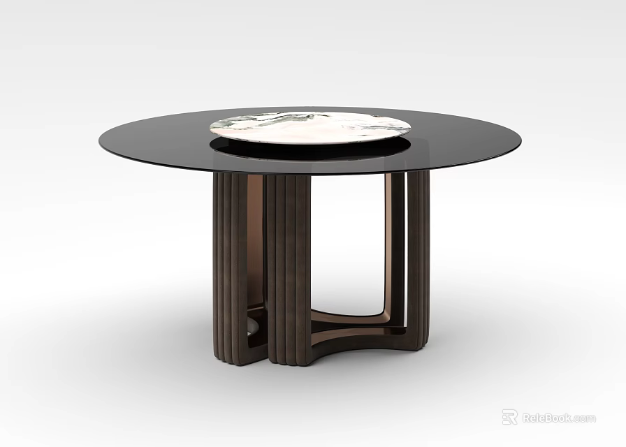 Modern Round Dining Table With Black Tabletop Wooden Legs And Decorative Center 3d model 