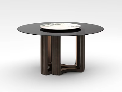 Modern Round Dining Table With Black Tabletop Wooden Legs And Decorative Center 3d model