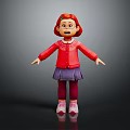 Game Movie Character With Red Hair Headband Red Cardigan Purple Skirt And Pink Shoes