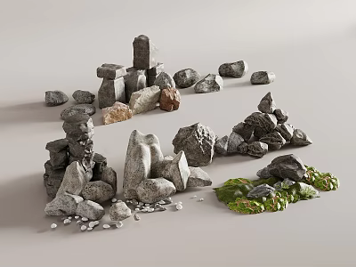 Natural Stone and Wooden Pieces Collection With Various Shapes Sizes and Textures 3d model