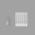 Six Vertical Books Arrangement With Hollow Design Vase on Gray Background