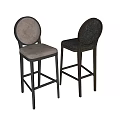 Modern Bar Stools With Round Back Beige Gray Upholstery Black Brown Legs 3d model
