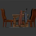 Vintage Building Interior With Wooden Dining Table Brown Leather Chairs Coat Papers And Quill Pen