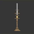 Three Arm Gold Copper Candelabra With White Candles And Ornate Base