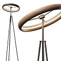 Modern Floor Lamp With Circular Light Ring And Wooden Tripod Stand Design