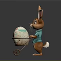 Cartoon Rabbit In Blue Shirt Pushing Colorful Spotted Easter Egg Trolley