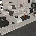 Modern Sofa and Coffee Table Set with Plush Cushions Throw Blanket and Decorative Items