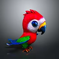 Cute Cartoon Parrot with Red Head Green Wings Blue Tail Big Eyes and Colorful Beak