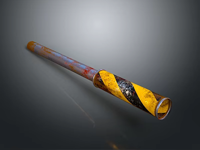 Rusty Metal Rod With Yellow And Black Stripes and Weathered Surface on Gray Background 3d model