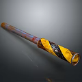 Rusty Metal Rod With Yellow And Black Stripes and Weathered Surface on Gray Background
