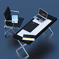 Modern Office Desk with Laptop Mouse Pad Documents and Ergonomic Chair 3d model
