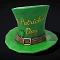 Green St Patricks Day Top Hat with Clover Design and Leather Belt Buckle