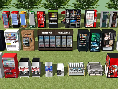 Diverse Commercial Equipment Including Vending Machines Refrigerated Display Cases And Beverage Dispensers 3d model