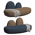 Modern Multi Person Sofa With Blue Brown Upholstery And Grey Blanket
