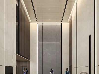 Modern Front Desk Reception Lobby With High Ceiling And Marble Wall Design 3d model