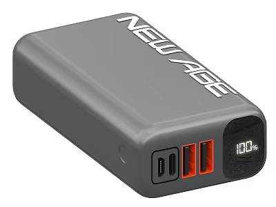 Gray New Age Portable Power Bank with Multiple Ports and 100% Battery 3d model