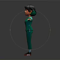 3D Cartoon Character In Green Suit Hat Dark Hair And Outstretched Arms