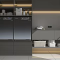 Modern Bathroom Laundry Space With Double Door Washing Machine Gray Cabinets And Towels