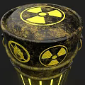 Automotive Parts Hazardous Warning Container With Radioactive Symbols And Glowing Stripes