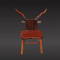 Unique Wooden Stool Featuring Antler Shaped Backrest Solid Wood Brown Finish Design 3d model