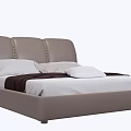 Modern Double Bed with Tufted Leather Headboard White Sheets and Decorative Pillows
