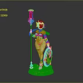 Woman Figure in Gold and Purple Outfit Holding Staff and Shield on Golden Base