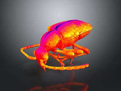 3D Rendered Insect Model With Red Orange Color Shiny Surface And Dark Background 3d model