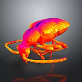 3D Rendered Insect Model With Red Orange Color Shiny Surface And Dark Background