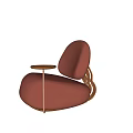 Modern Curved Single Sofa with Rounded Shape and Small Round Side Table in Red Upholstery 3d model
