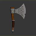 Medieval Battle Axe Weapon With Decorative Metal Head And Wooden Handle