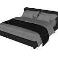 Modern Upholstered Double Bed Design With Black Frame White Sheets And Gray Blanket 3d model