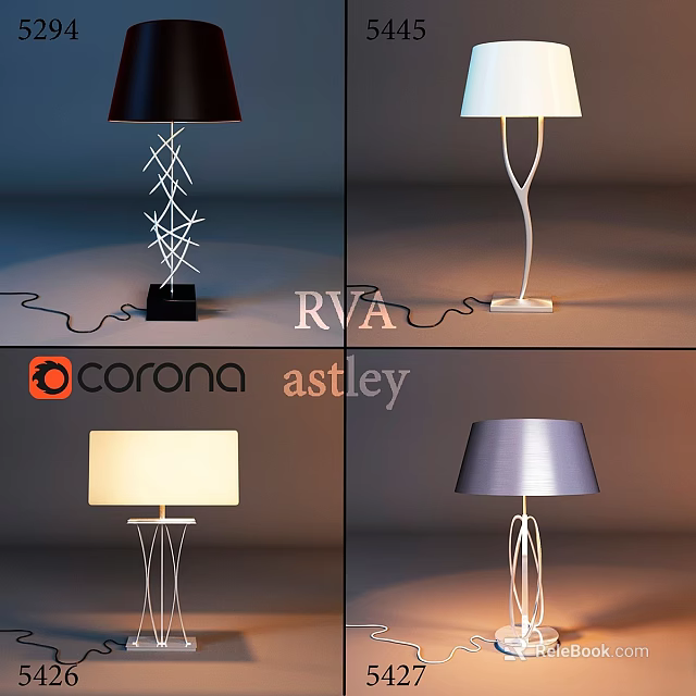 Modern Table Lamps With Twisted Wire Bases And Various Colored Shades 3d model
