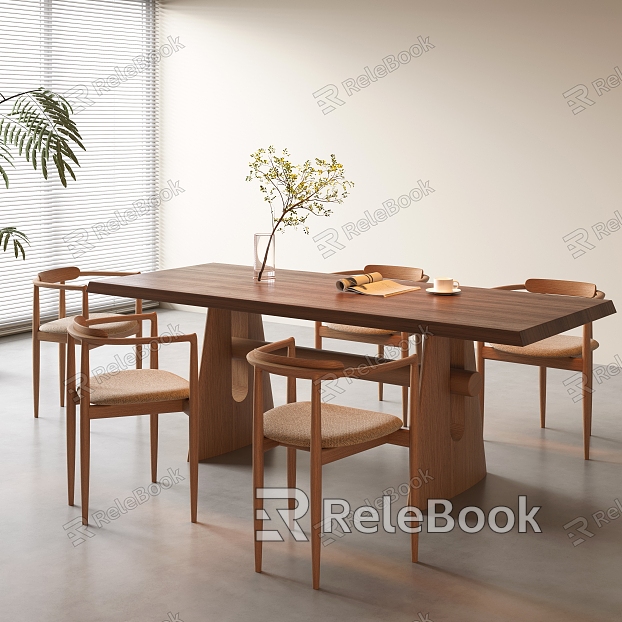 Modern Dining Table and Chair Combination Log Dining Table and Chair Combination Dining Chair Plant Decoration Antique Dining Table and Chair model