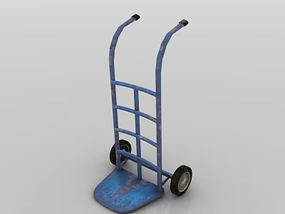 Blue Rusty Hand Truck With Metal Frame And Rubber Wheels 3d model