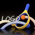 Vibrant LOGO Design Display With Colorful Arcs Spheres And Racket Shaped Structure