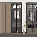 Modern Wardrobe With Sliding Glass Doors Clothing Racks Shelves And Potted Plant