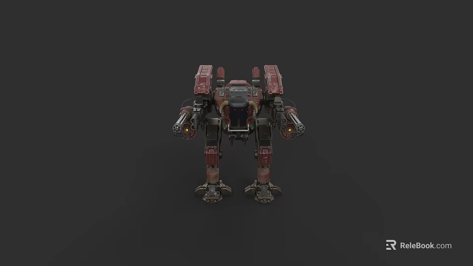 Advanced Red Black Battle Mech Weapon System With Combat Armor 3d model 