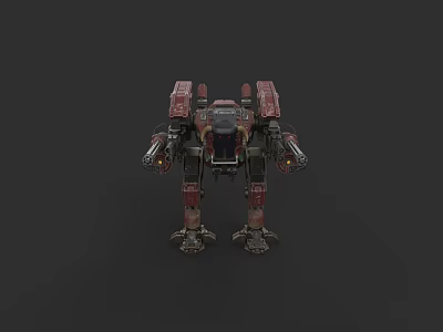 Advanced Red Black Battle Mech Weapon System With Combat Armor 3d model