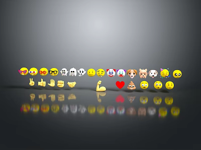 Colorful Emojis With Various Expressions Arranged In A Row Featuring Reflection On Smooth Surface 3d model