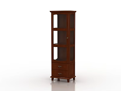 Elegant Modern Vertical Wooden Wine Cabinet With Glass Doors And Drawer Storage 3d model