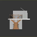 Wooden Staircase With Handrail And Landing On Patterned Floor Interior Design