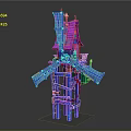 Colorful Cartoon Scene Featuring Playful Tower Windmill Blades Stairs And Platforms