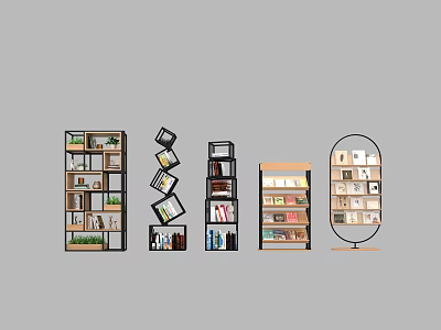 Multiple Modern Bookcase Designs With Open Shelves Different Shapes And Functional Storage 3d model