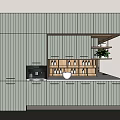 Modern Kitchen Interior With Light Green Cabinets Countertop Sink And Plant