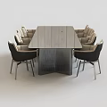 Modern Rectangular Wooden Dining Table Set With Black Chairs And Metal Legs 3d model