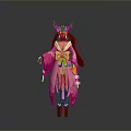 Pink Purple Decorative Female Costume With Ornate Headdress And Accessories