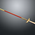 Traditional Decorative Spear With Red Shaft Golden Accents And Metal Spearhead