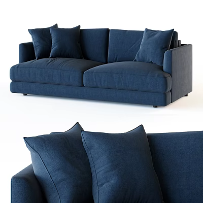 Stylish Blue Fabric Two Seater Sofa With Soft Cushions Modern Design 3d model