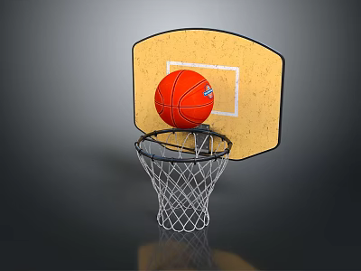 Sports Equipment Featuring Basketball Hoop With Yellow Backboard Black Rim White Net And Orange Ball 3d model